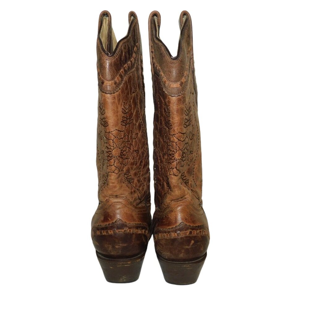 Corral Cowgirl Boots A2500 Brown Leather Embroidered Western Snip Toe Size 6M - Picture 6 of 16